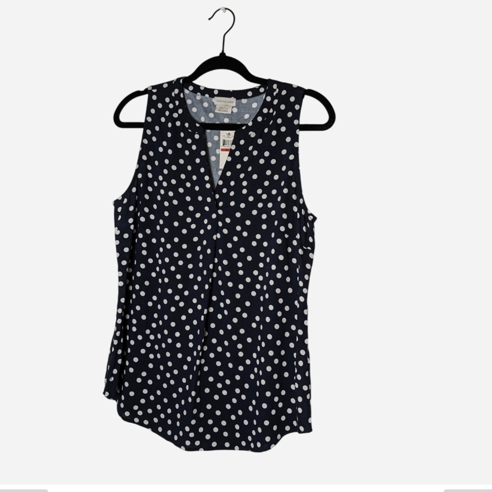 Van Heusen Navy and White Polka Dot Blouse